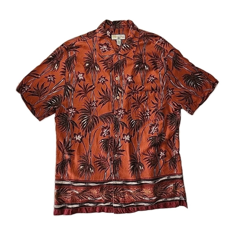 Caribbean Joe Men's XL Tropical AOP Camp Shirt Rayon Short Sleeve Party Fun EUC